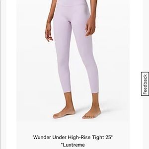 Lululemon 25” light pink wunder under luxtreme